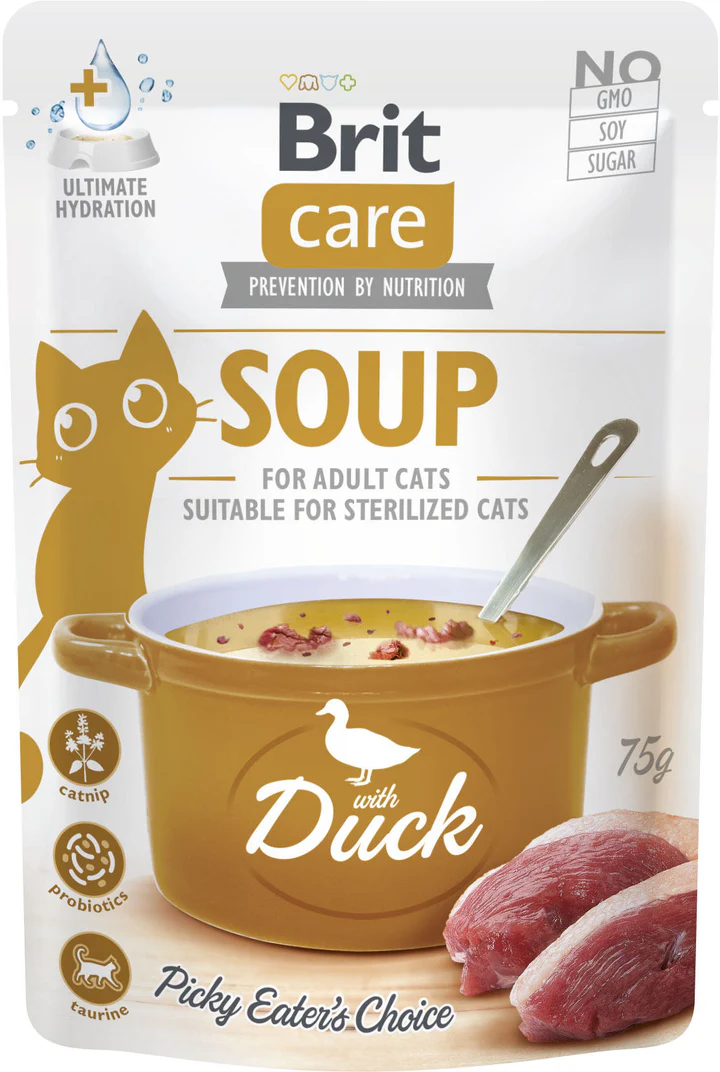 BRIT CARE Plic hrană umedă pentru pisici, Supă cu Raţă 75g [1]