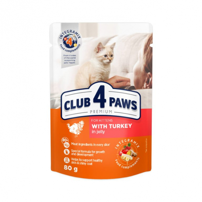 CLUB 4 PAWS KITTEN JUNIOR DIN CURCAN 80g [1]