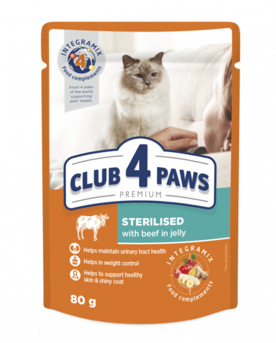 CLUB 4 PAWS PLIC CAT STERILISED CU VITĂ 80g [1]