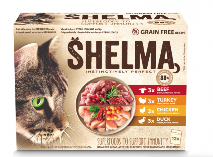 Hrana umeda pentru pisici, Shelma, 4 tipuri de carne, 12x85g [1]