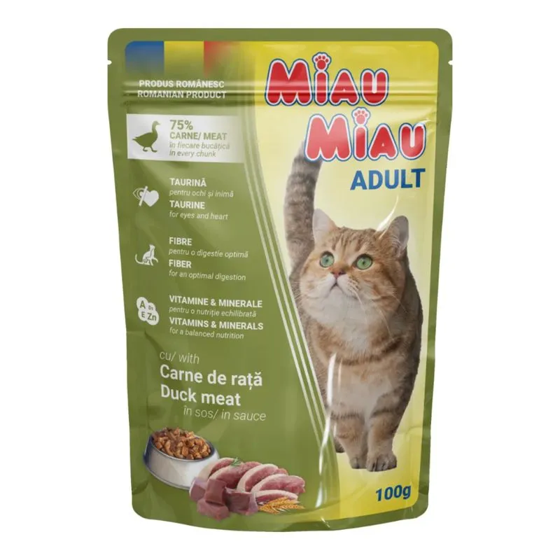 MIAU MIAU, Rață, plic hrană umedă pisici, (în sos), 100g [1]