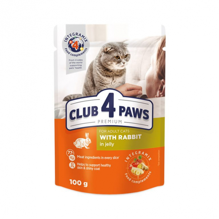CLUB 4 PAWS CAT PLIC ADULT CU IEPURE 100g [1]
