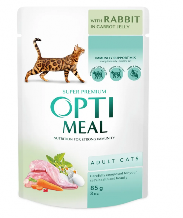OPTIMEAL CAT PLIC CU IEPURE ȘI MORCOV 85g [1]