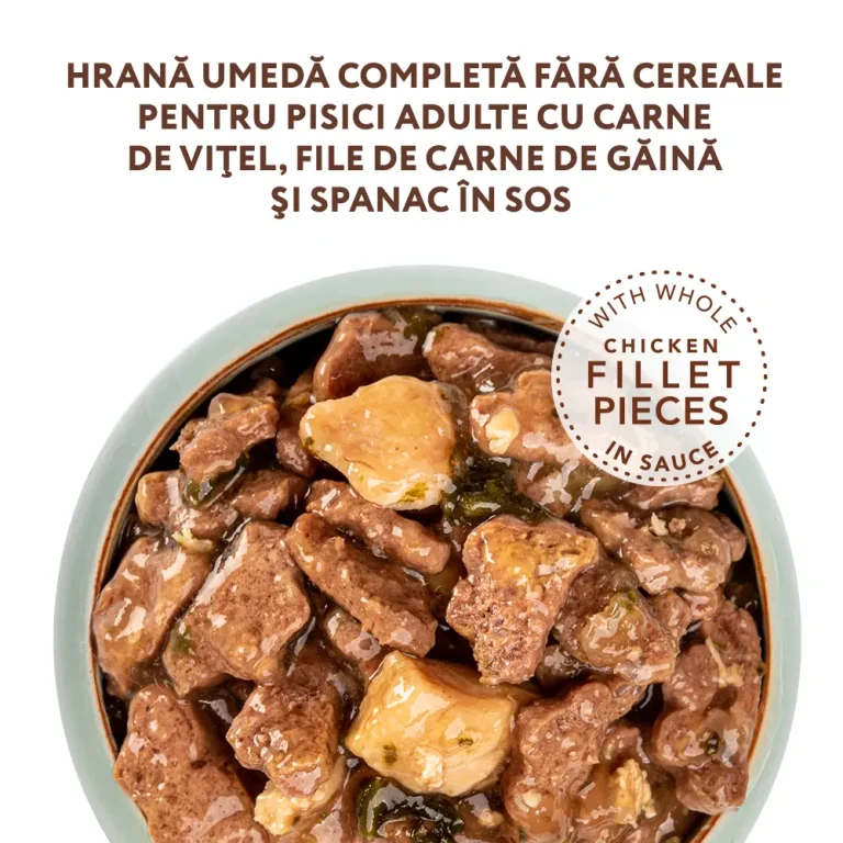 OPTIMEAL CAT PLIC GRAIN FREE CU VIȚEL,PUI ȘI SPANAC 85g [5]