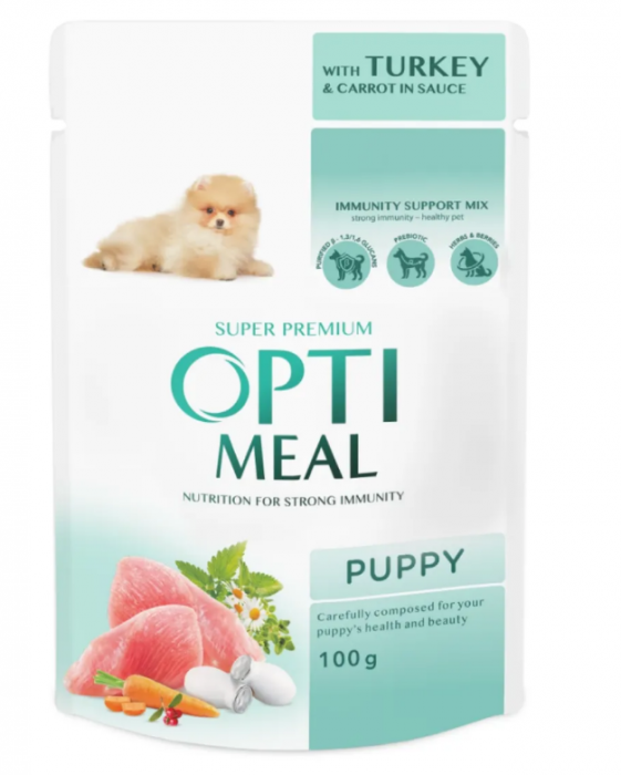 OPTIMEAL DOG PLIC JUNIOR DIN CURCAN ȘI MORCOV 85g [1]