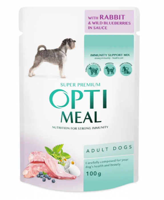 OPTIMEAL DOG PLIC CU IEPURE & BLUEBERRIES 85g [1]