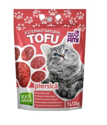 Nisip & Aşternut Igienic - ASTERNUT PENTRU PISICI TOFU CU MIROS DE PIERSICA PETIT AMI 5L