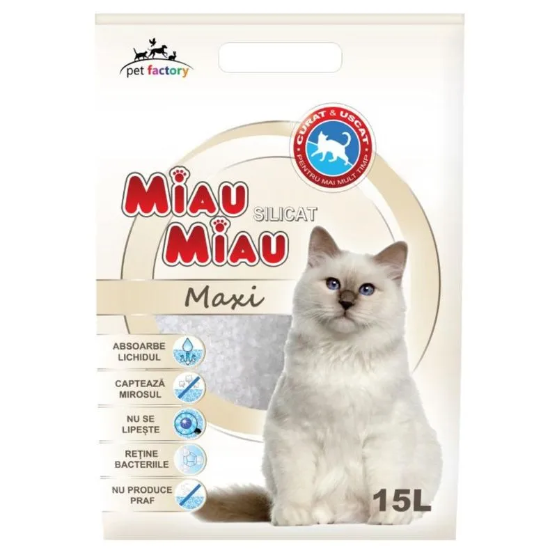 Nisip & Aşternut Igienic - Asternut igienic pentru pisici Miau-Miau, Silicat, 15L