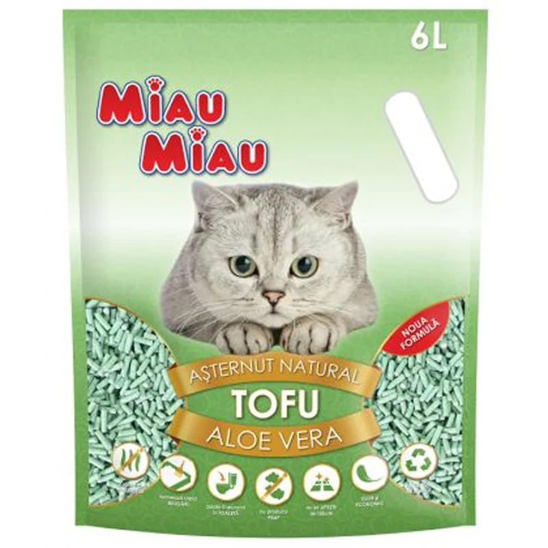 Nisip & Aşternut Igienic - Asternut igienic pentru pisici Miau Miau Tofu cu Aloe Vera 6L