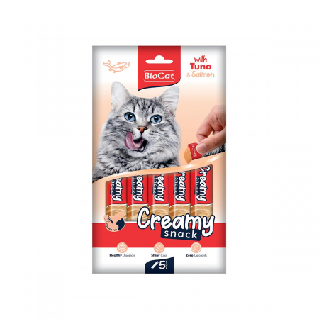Recompense - BIOCAT SNACK CREMA PENTRU PISICI CU TON SI SOMON DISPLAY ( 1 PLICULETE x 14g)
