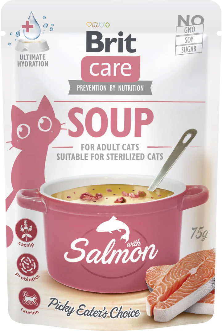 Hrană umedă - BRIT CARE Plic hrană umedă pentru pisici, Supă cu Somon 75g