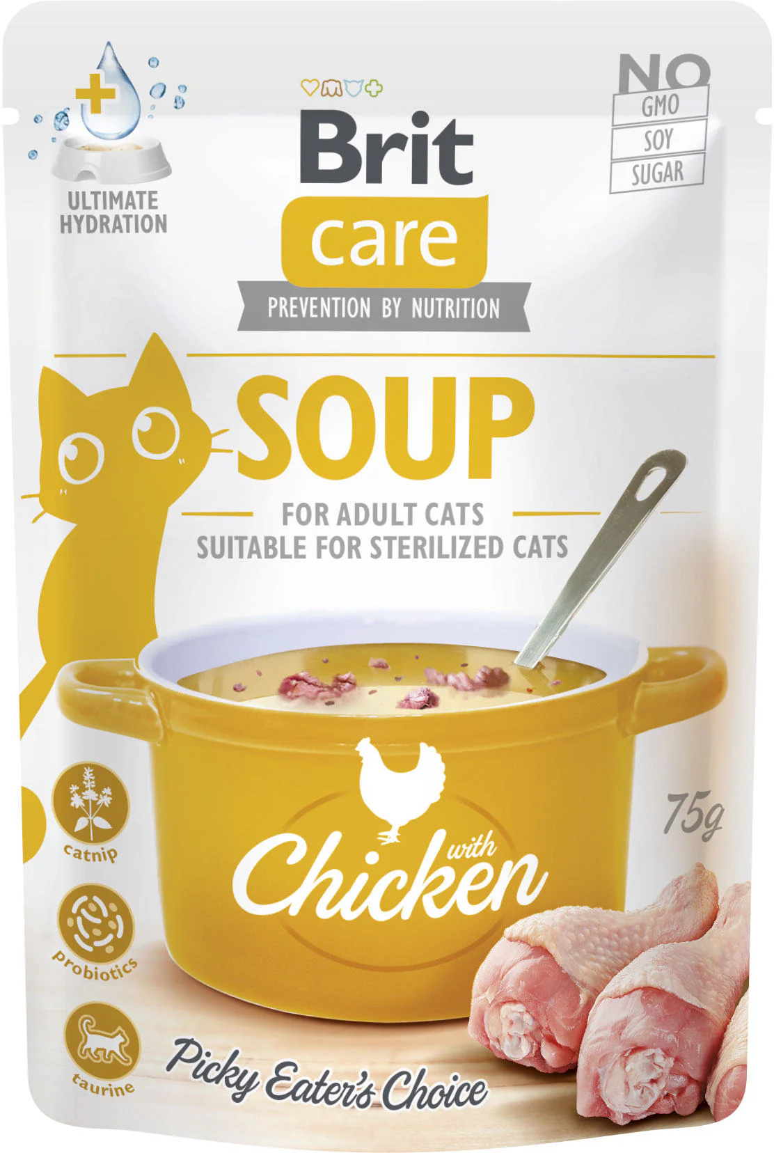Hrană umedă - BRIT CARE Plic hrană umedă pentru pisici, Supă cu Pui 75g