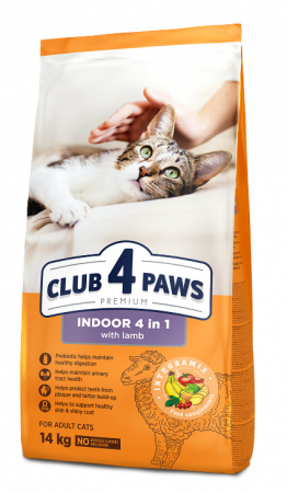 Hrană uscată - CLUB 4 PAWS CAT ADULT INDOOR 4 IN 1 CU MIEL 14Kg