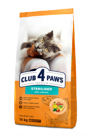 Hrană uscată - CLUB 4 PAWS CAT ADULT SERILISED CU SOMON 14Kg