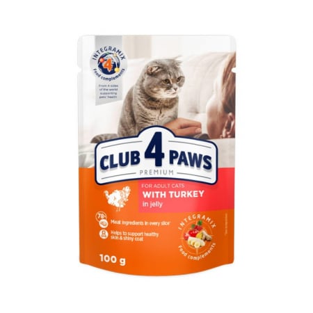 Hrană umedă - CLUB 4 PAWS CAT PLIC DIN CURCAN 100g