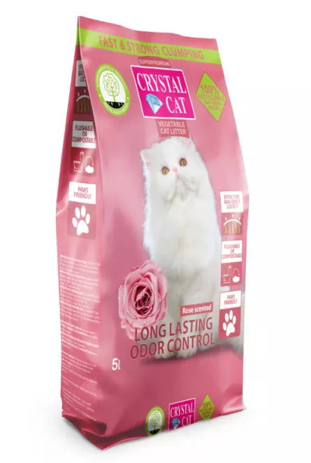 Nisip & Aşternut Igienic - Crystal Cat Asternut Vegetal Trandafir 5 L