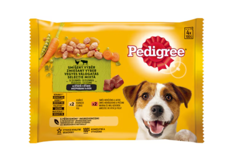 Câini - Hrana caini, Pedigree, Adulti, Pui/Legume/Carne de vita, 4 X 100 g