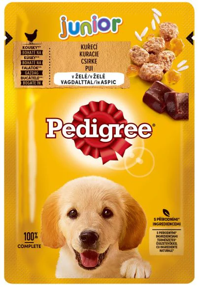 Hrană umedă - PEDIGREE Plic hrană umedă pt căţei JUNIOR, cu Pui şi Orez în Aspic 100g