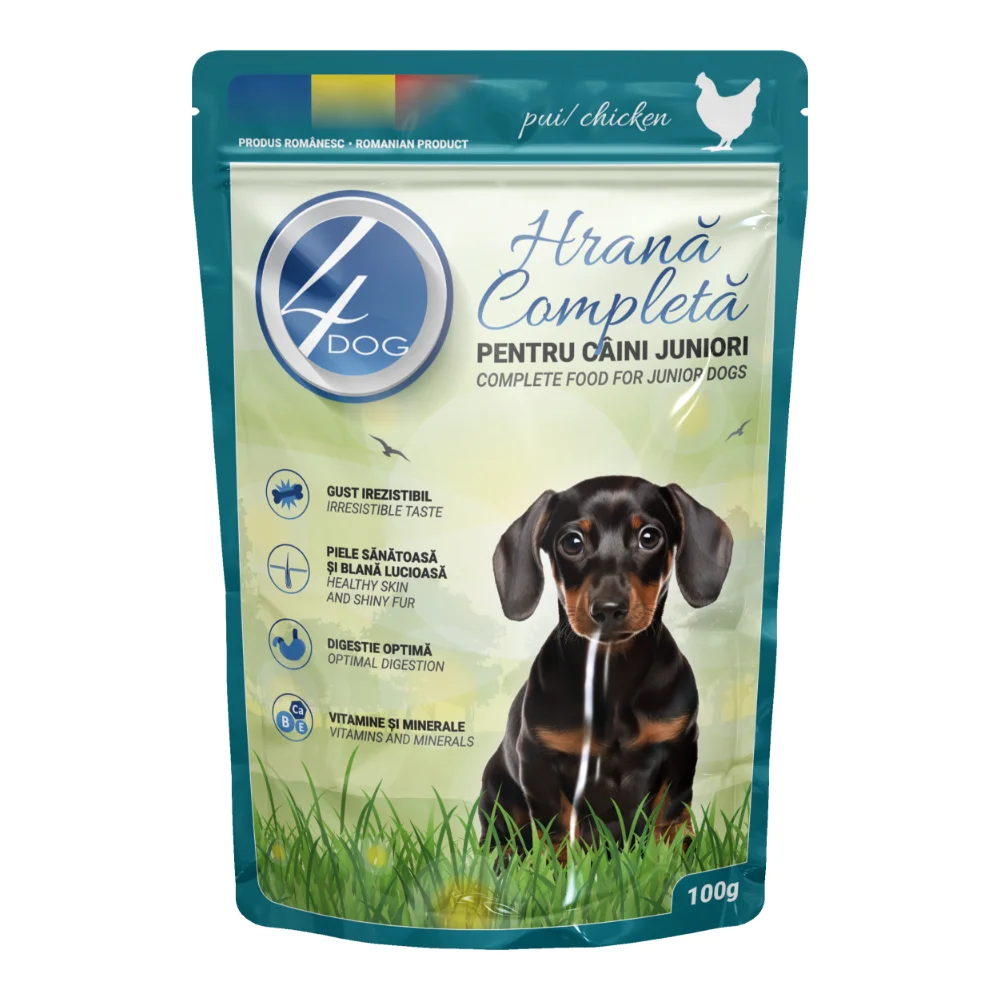 Hrană umedă - Hrana Umeda Caini 4DOG Junior Pui in Sos 100g