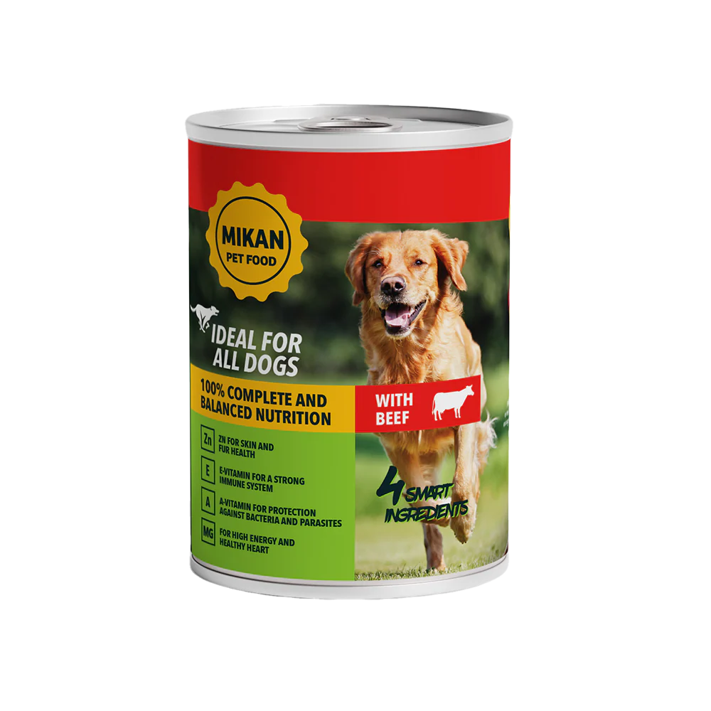 Câini - Hrană umedă completă pentru câini adulți cu aromă de vită 1240g MIKAN