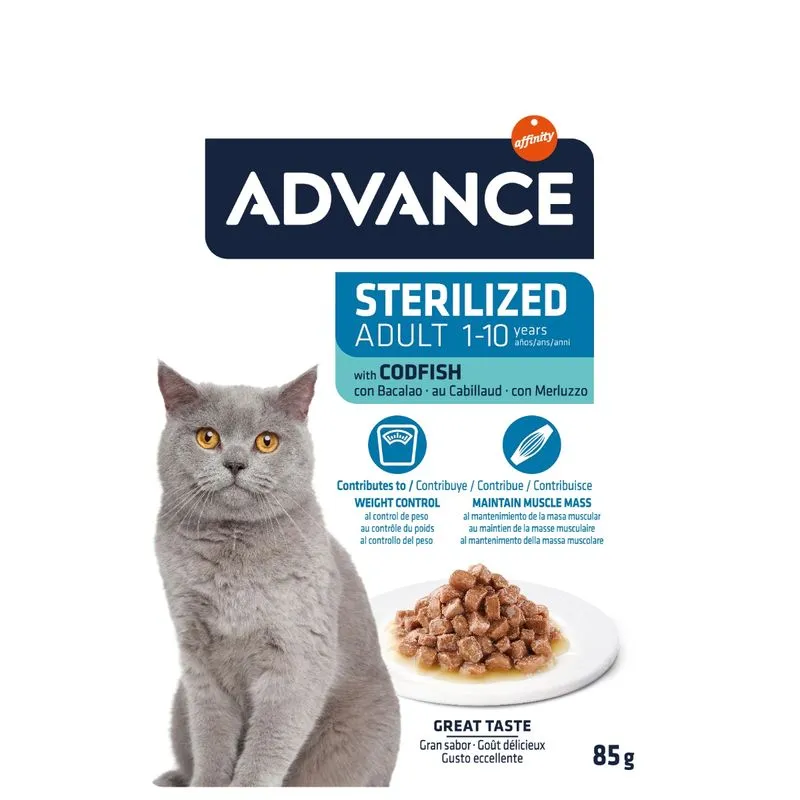Hrană umedă - Hrana umeda pentru pisici Advance, Sterilized, Cod (în sos), 85g