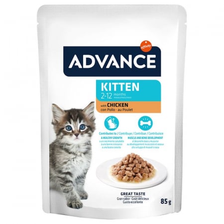 Hrană umedă - Hrana umeda pisici Advance Kitten, cu Pui, plic 85 g
