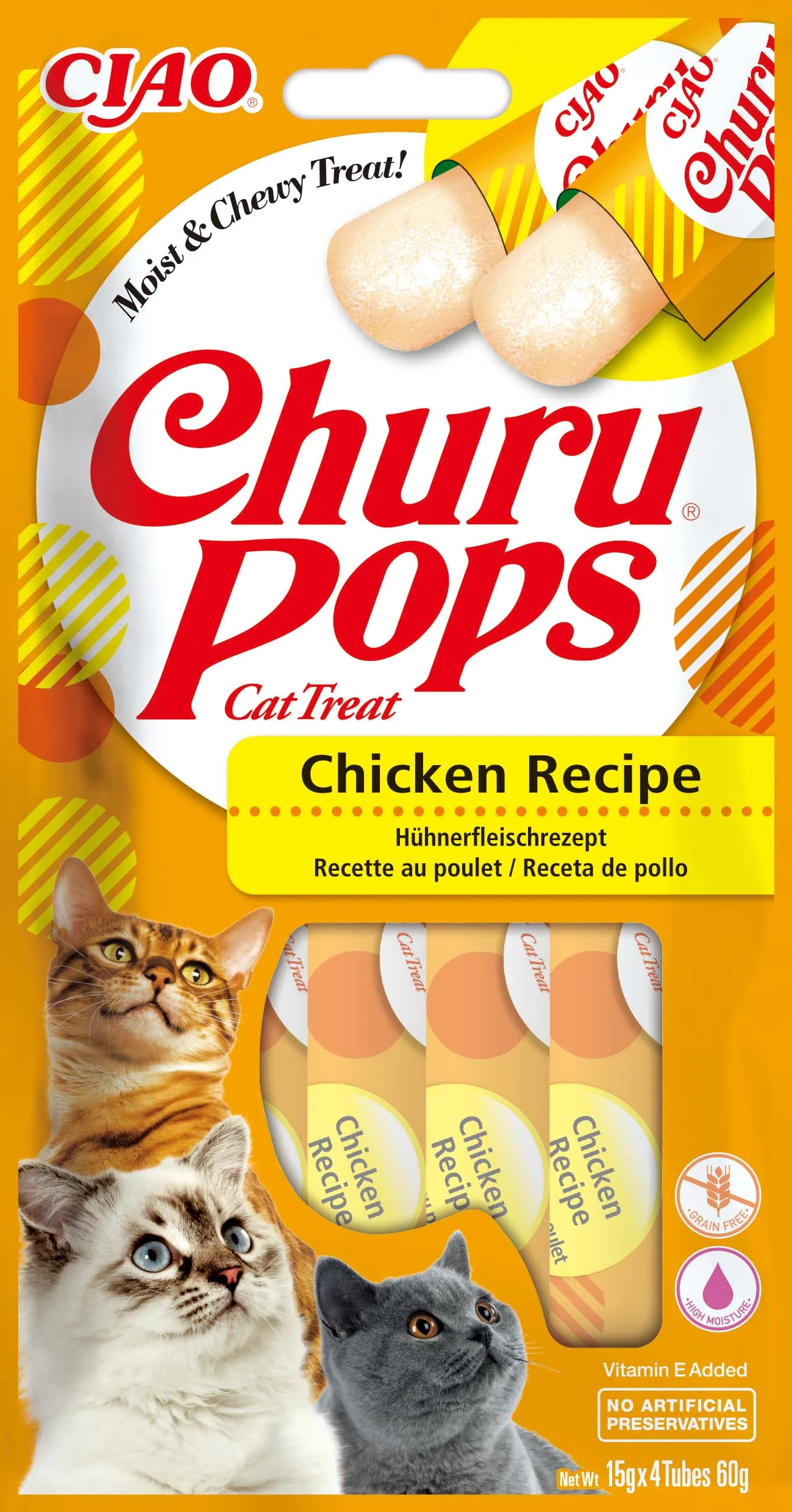 Recompense - INABA CHURU Pops Recompensă pt. pisici, Baton cu Pui, Pachet cu 4 bucăţi x 15g