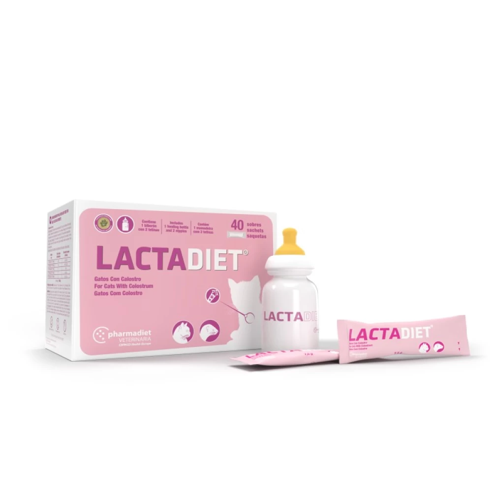 Hrană uscată - Lapte praf cu colostru pentru pisici si dihori Lactadiet gatos 40x7,5 g