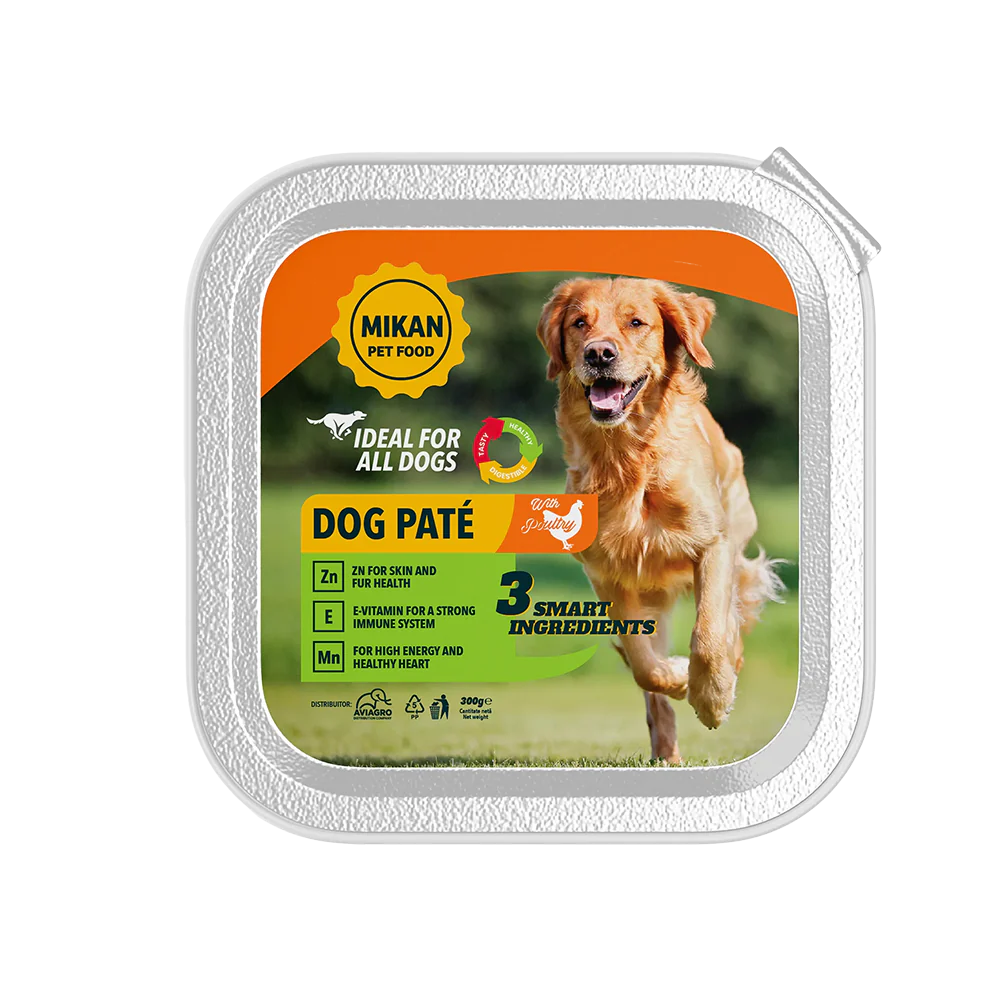 Hrană umedă - Mikan- Hrană umedă tip pate pentru câini cu pui 300 g