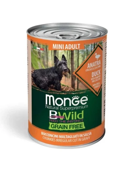 Hrană umedă - MONGE BWILD MINI ADULT RATA, DOVLEAC & ZUCCHINI 400 GR