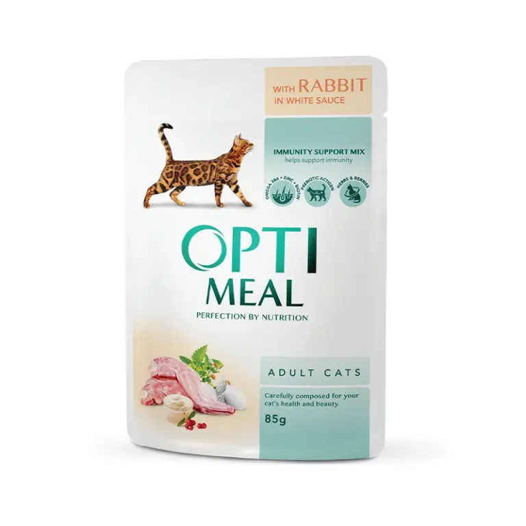 Hrană umedă - OPTIMEAL CAT PLIC CU IEPURE ÎN SOS ALB 85g