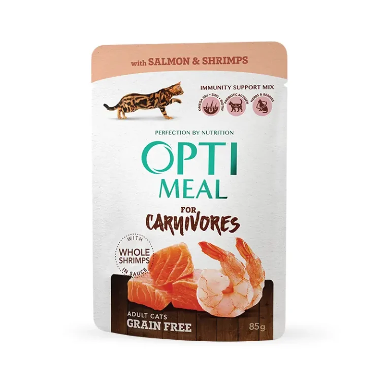 OPTIMEAL CAT PLIC GRAIN FREE CU SOMON ȘI CREVEȚI 85g