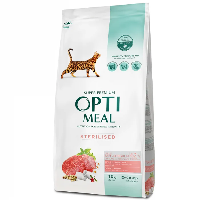 Hrană uscată - Optimeal Hrana uscata pentru pisici sterilizate - Vita si Sorg, 10 kg
