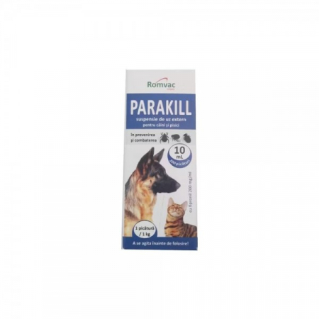 Antiparazitare externe/ interne - Deparazitare externa pentru caini si pisici, Parakill 200 de picaturi, 10 ml