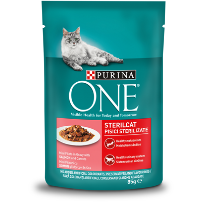 PURINA ONE Hrana Umeda pentru Pisici Sterile cu Somon si Morcov in Sos 85 g [1]