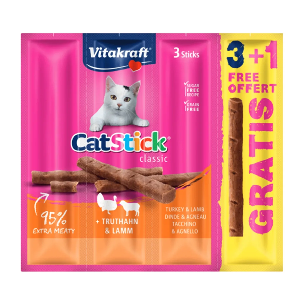Recompense - Recompense pentru pisici Vitakraft Cat Sticks Curcan / Miel 3+1
