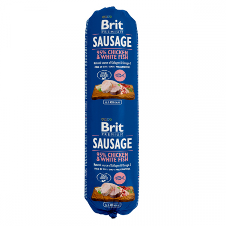 Hrană umedă - Salam Brit cu Pui & Peste Alb 800 g