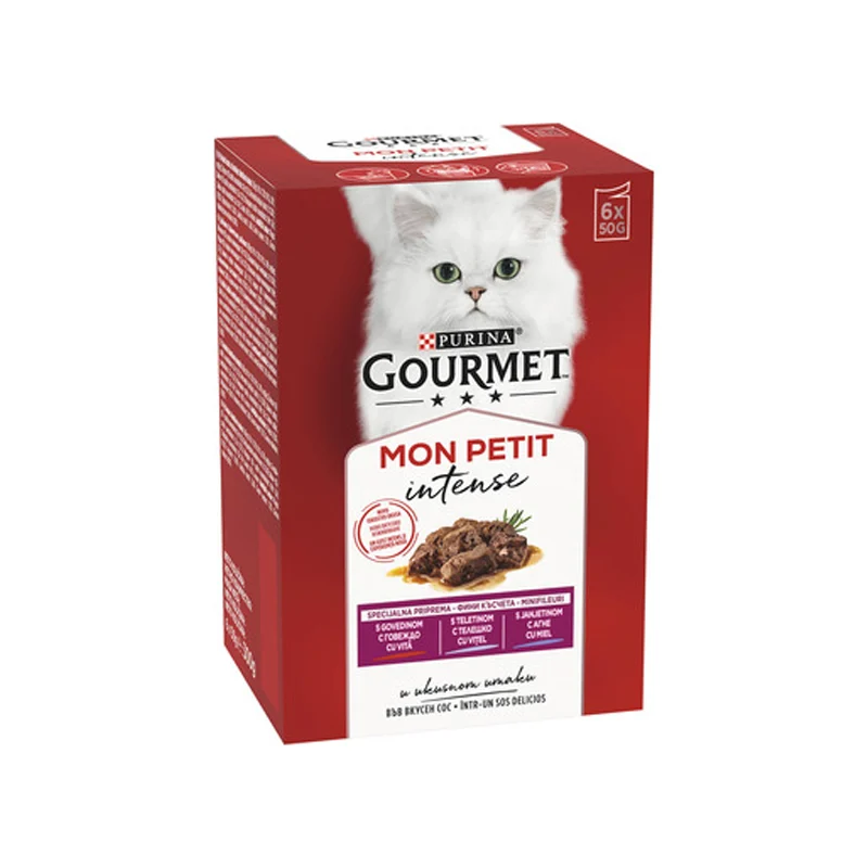 Hrană umedă - Set 6 buc x 50 gr Hrana umeda pentru pisici Gourmet Mon Petit cu vita, vanat & ficat