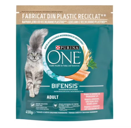 Hrană uscată - PURINA ONE ADULT, Somon si Cereale Integrale, hrana uscata pentru pisici, 450 g