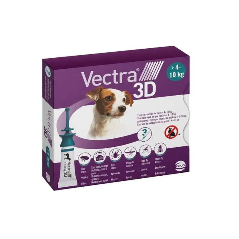 Antiparazitare externe/ interne - Vectra 3D, spot-on, soluție antiparazitară, câini 4 -10 kg, 3 pipete