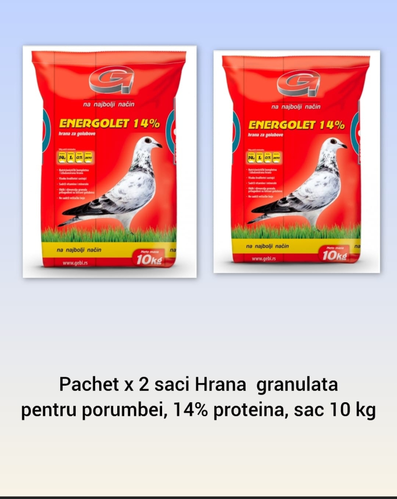 PACHET 2 saci - Hrana Granulata pentru Porumbei 14% proteina, Energolet,2 x  sac 10 kg [1]