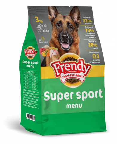 Hrana pentru caini - FRENDY SUPER SPORT 10Kg-Hrana uscata pentru caini sportivi si foarte activi. Amestec complet pentru toate taliile si toate rasele, -10 kg