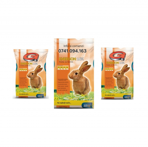 IEPURI - 3 buc × Furaj pentru iepuri, Hrana completa pentru iepuri, sac 10 kg, Amestec complet sub forma de peleti, Energon 16% proteina