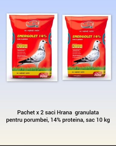 HRANA SI SUPLIMENTE PORUMBEI - PACHET 2 saci - Hrana Granulata pentru Porumbei 14% proteina, Energolet,2 x  sac 10 kg