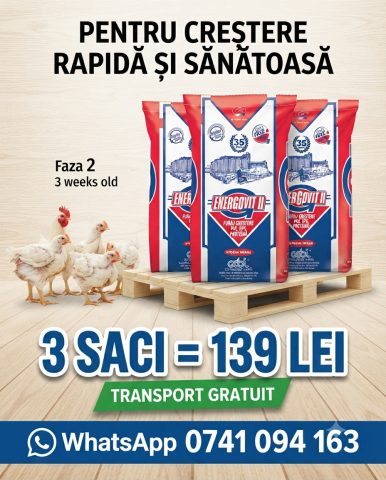 PROMOTII - PACHET PROMO FURAJ CRESTERE PUI 19% PROTEINĂ, sac 10 kg, 3 buc