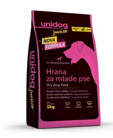 HRANA CAINI - UNI DOG JUNIOR 5Kg- Hrana uscata pentru caini tineri, amestec complet pentru toate rasele si toate taliile, GMO FGREE, proteina 27% -5 kg