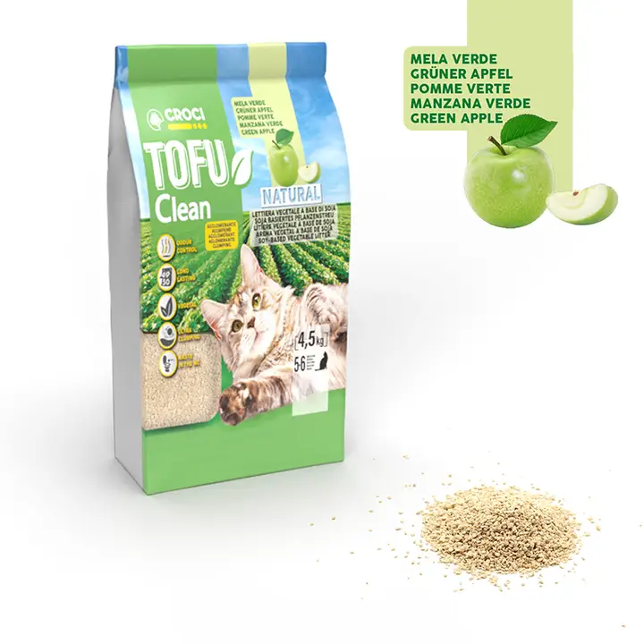 Igiena si Ingrijire - Tofu Clean Green Apple – nisip tofu natural, aglomerant si biodegradabil pentru pisici