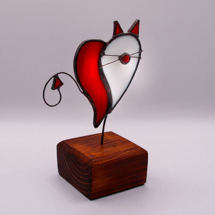 Decor Inima Pisica din Vitraliu – cadou handmade cu suport din lemn [3]