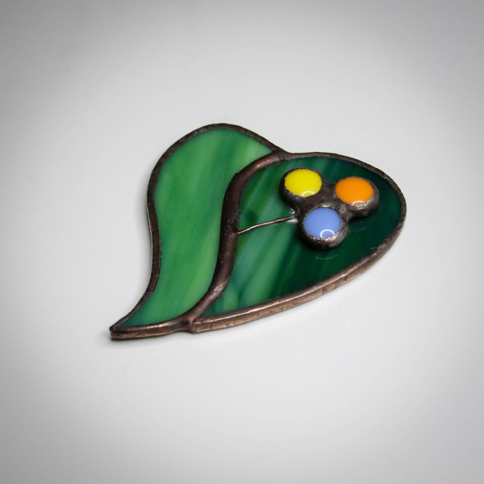 Brosa Inima Verde cu Floare [2]