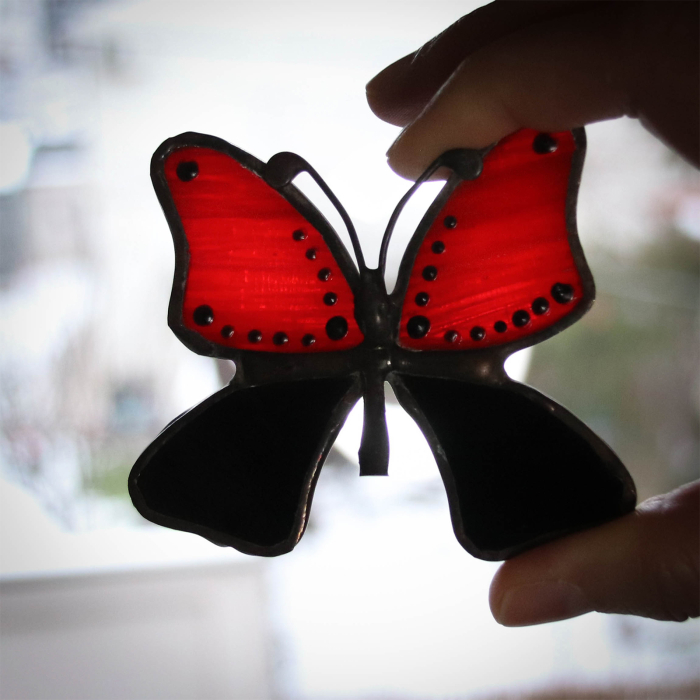 Brosa Fluture Bicolor cu Rosu [3]
